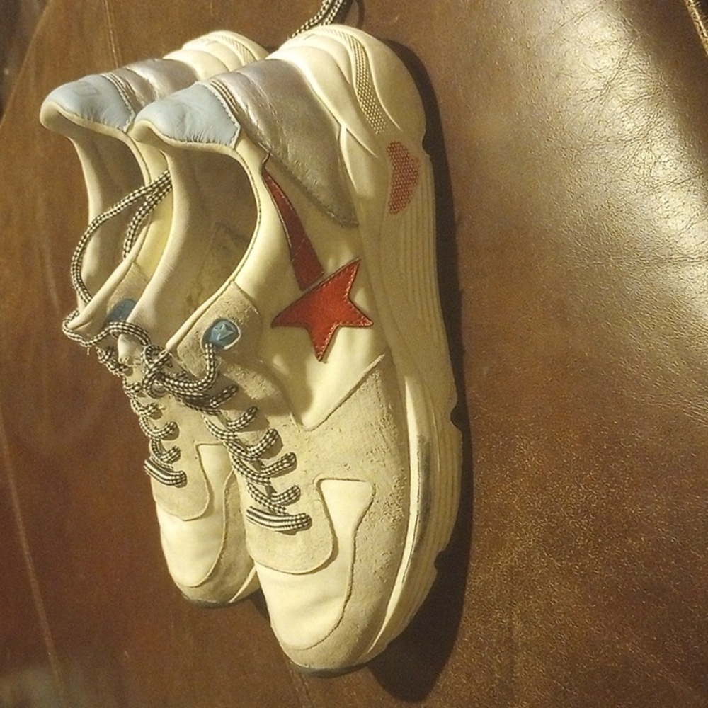 Women's Golden Goose Running Sole Sneakers White/Gray/Red Pre-owned Sz 8/Eu 38